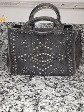 Prada Canapa Bijoux Vrystal Embellished Denim Tote (Small)